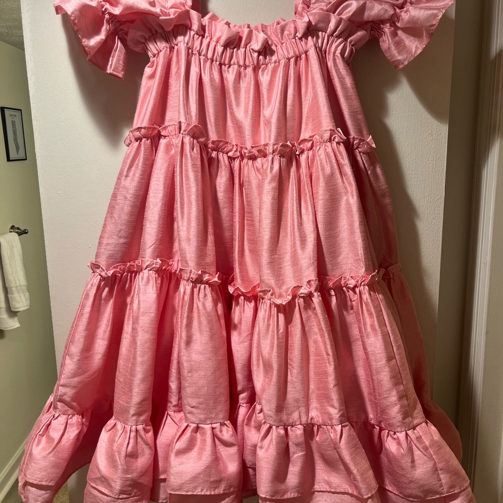 Pink Asymmetrical Ruffle Dress